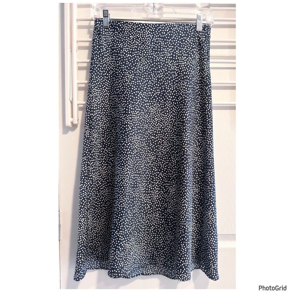 Loft Blue White Polka Dotted Midi Skirt Trendy Chic